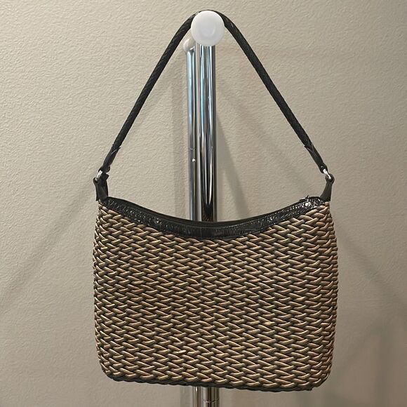 Brighton Vintage Woven Raffia Straw and Leather Trim Shoulder Purse - Picture 2 of 7